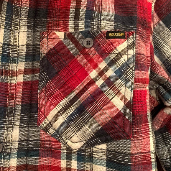 Volcom Boys Workwear Plaid Quilted Lined Shacket Red/ Blue Size Small - Picture 7 of 16